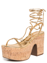 Schutz Women's Maxima Lace Up Ankle Tie Platform Sandals In Ouro Claro