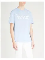 Versace Logo-print Cotton-jersey T-shirt In Blue