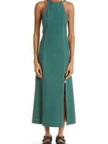 Ganni Drapey Knit Maxi Dress In Trekking Green