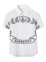 Burberry Kids' Boy's Owen Oak Leaf Crest Logo-print Shirt In White