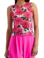 Oscar De La Renta Dalhia Print Sleeveless Cotton Blend Sweater In Fuchsia Blue