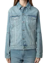 Zadig & Voltaire Kasy Distressed Denim Trucker Jacket In Blue