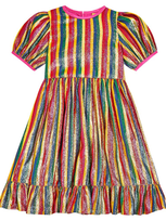 Stella Mccartney Kids Girls Metallic Rainbow Stripe Dress In Pink