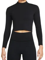 Nike Dri-fit Luxe Long Sleeve Crop Top In Black/ Multi Color