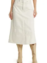 Re/done Seamed Denim Midi Skirt In Vintage White