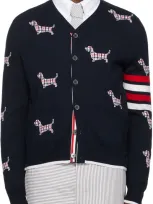 Thom Browne Hector 4-bar Stripe Cardigan In Blue